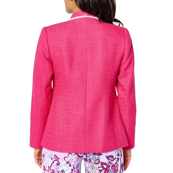 QVC Susan Graver Tweed Shawl Collar Blazer w/ Fray Trim Pink&White NWOT Size 18W - Picture 2 of 10